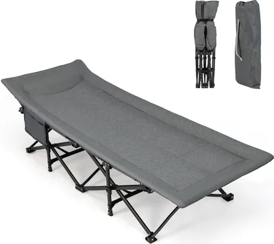 Image de COSTWAY Lit de camp pliable avec sac de transport & poche latérale, lit de camping jusqu'à 200kg, lit d'invité portable