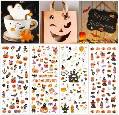 Obrázok produktu pre Sada nálepiek na Halloween – Tajomné duchy a netopyre – Dekoratívne samolepky – 8 listov – Ideálne pre deti – Na scrapbook a kreatívne projekty