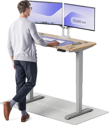 Zdjęcie produktu dla Desktronic HomePro biurko z elektryczną regulacją wysokości 120x60cm bambus/graumit, funkcja pamięci, technologia antykolizyjna, porty ładowania USB-A i USB-C