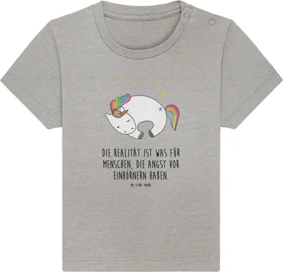 Produktbild von Mr. & Mrs. Panda Babyshirt Einhorn Nacht 12. - 18. Monat - Heather Grey - Geschenk, Unicorn, Baby T-Shirt, Einhörner,  Shirt, Baumwollshirt, Kurzarmshirt, Traum, Ruhe