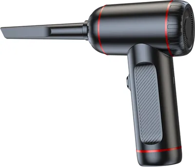 A black and red handheld vacuum cleaner is shown against a white background.