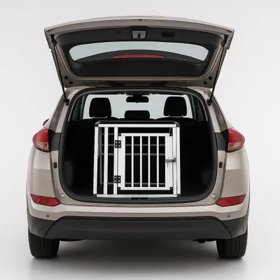 Immagine prodotto di Trasportino per cani per auto, gabbia per cani con porta e serratura, leggero e robusto, compatto