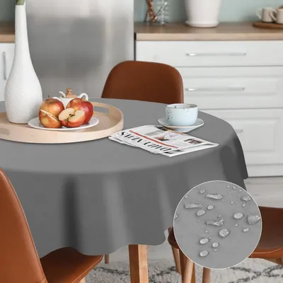 Zdjęcie produktu dla Obrus okrągły, 140 cm, odporny na plamy, można prać, poliester, ciemnoszary