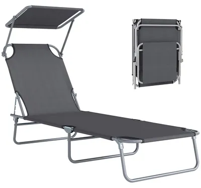 Produktbild von Outsunny Sonnenliege Gartenliege Relaxliege Dreibeinliege Liege Klappbar Grau