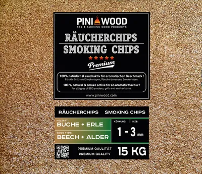 Produktbild von PINI 15 Kg Räucherchips Buche und Erle gemischt 1-3 mm Smoking Dust Räucherspäne