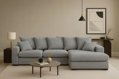 Produktbild von Kaiser Möbel Ecksofa mit schlaffunktion und bettkasten, Sofa L-form, Couch L-form Gabon stoff Zoom Grau Ottomane Rechts