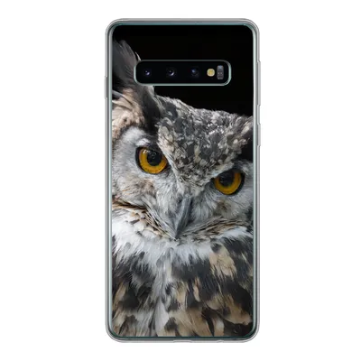 Produktbild von MuchoWow® Handyhülle Schutzhülle Hülle für Samsung Galaxy S10 Porträt einer braunen Eule auf schwarzem Hintergrund Silikon Softcase Handy Hülle - Handytasche