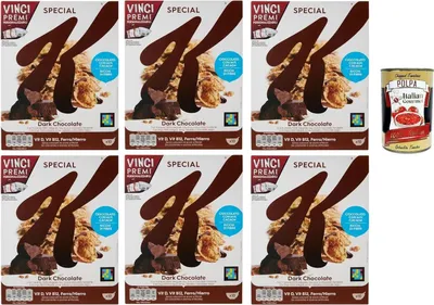 Produktbild von 6x Special K, Cereals Dunkle Schokolade Reisflocken Vollkorn Weizen und Gerste mit Vitaminen und Mineralstoffen, Frühstückscerealien 290g Getreideflocken + Italian Gourmet polpa 400g