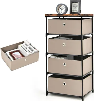 Immagine prodotto di KOMFOTTEU: cassettiera con 4 cassetti estraibili e pieghevoli, cassettiera in tessuto, mobile contenitore in tessuto per soggiorno e ufficio