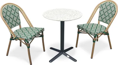 Image de Ensemble repas de jardin 2 places en acier et plateau rond terrazzo