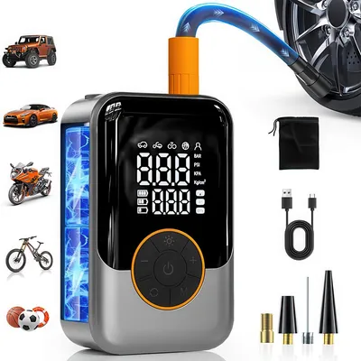 Produktbild von Kabelloser Elektrische Luftpumpe, 150 PSI Autoreifen-Luftpumpe, Mini-Fahrradpumpe mit LED-Licht, Digitalanzeige für Auto, Motorrad, Fahrrad, Bälle