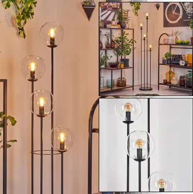 Produktbild von Fossobiubo Stehlampe aus Metall/Glas in Schwarz/Klar mit Fußschalter