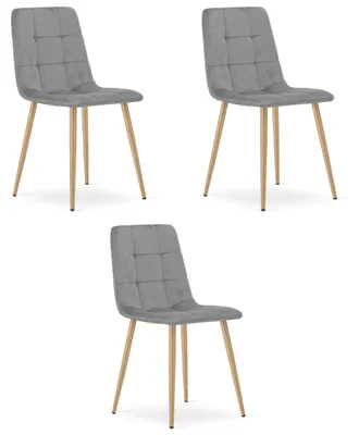 Imagen del producto de Sillón - Leobert - Kara - Terciopelo gris claro / Patas de roble - 45 x 50,5 x 87 cm - Juego de 3