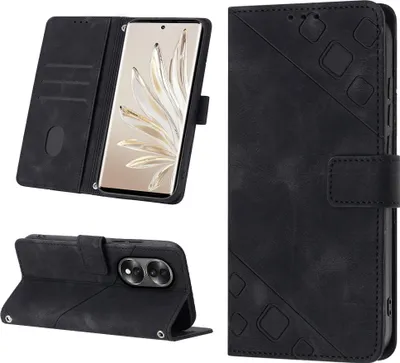 Produktbild von Hülle für Honor 70 Prägung Flip Leder Brieftasche Schutzhülle mit Ständer Schwarz