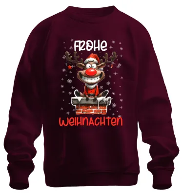 Produktbild von Frohe Weihnachten lustiger Elch Reh Rentier - Weihnachten Sweatshirt Pullover, Burgundy, L