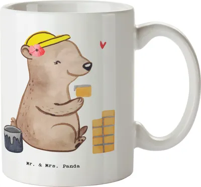 Produktbild von Mr. & Mrs. Panda Kaffeetasse Maurerin Herz - Weiß - Geschenk, Trinkbecher, Gesellenprüfung, Kaffeebecher, Handwerkerin, Geschenktasse, Tasse, Becher, Keramiktasse