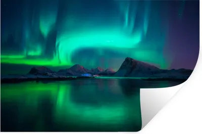 Produktbild von MuchoWow® Wandtattoo Wandsticker Wandaufkleber Nordlichter - Berge - Norwegen 60x40 cm Selbstklebend und Repositionierbar - Wierderverwendbar - Selbstklebend