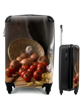 Produktbild von MuchoWow® Koffer Handgepäck Trolley Rollkoffer Kleine Reisekoffer mit 4 Rollen - Schneidebrett - Gemüse - Stillleben - Pasta - Aus - Tomate - Schneidebrett - Cabin Size < 55x40x23 cm & 55x40x20 cm - Fotokoffer - Kabinenkoffer - Boardgepäck - Reise-Box - Reisekoffer - Reisegepäck - Koffer mit Bild - Trolley für Kinder