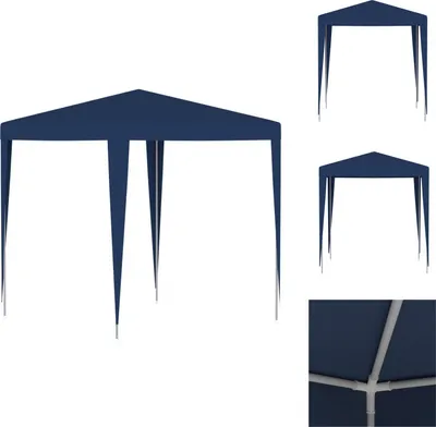 A blue party tent is shown from different angles on a white background.