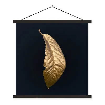 Produktbild von MuchoWow® Textilposter Blätter - Luxus - Gold - Schwarz - Natur 120x120 cm mit schwarzem Rahmen - Aufhängungsset