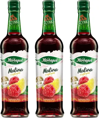 Produktbild von Herbapol Himbeere Zitrone Sirup 3x 420ml - Getränkesirup für Wasser Fruchtsirup