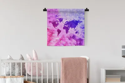 Produktbild von MuchoWow® Wandteppich Wandbehang Weltkarte - Zeitungen - Farben 60x60 cm Tapisserie Dekoration Wandtuch - Dekorationen - Wand Decke