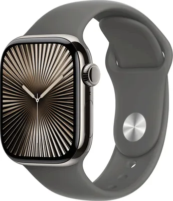 Image de Apple Watch Series 10 GPS+ Cellular 42mm Boîtier en titane naturel avec bracelet sport gris pierre