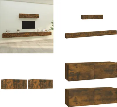 Produktbild von vidaXL 6 tlg. TV Schrank Set Räuchereiche Holzwerkstoff - TV-Schrank-Set - TV-Schrank-Sets - Wohnwand - Schrankwand
