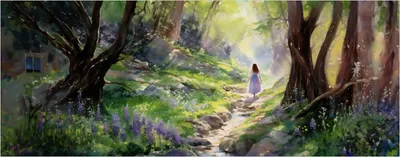 Produktbild von Wallario Poster - Wanderung im Morgenlicht, Kunstdruck Größe: 50 x 125 cm