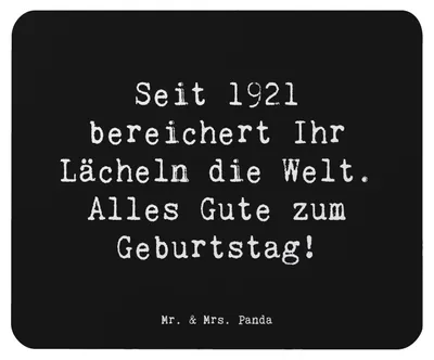 Produktbild von Mr. & Mrs. Panda Mousepad Spruch 1921 Geburtstag - Schwarz - Geschenk, pc mauspad, Mouse Pad, bereichert Ihr Lächeln die Welt, liebevolle Erinnerung, Geburtsjahr, laptop