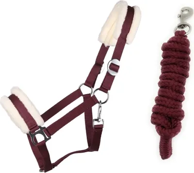Produktbild von Halfter-Set mit Kunstfell Halfter und Führstrick ARBO-INOX® Größe - Full Warmblut Farbe - Bordeaux