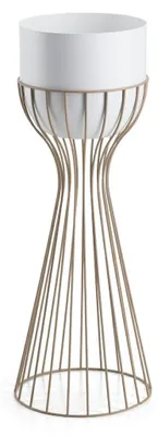 Zdjęcie produktu dla Stojak na kwiaty HowHomely, metalowy, beżowo-biały, 56 cm, idealny do dekoracji