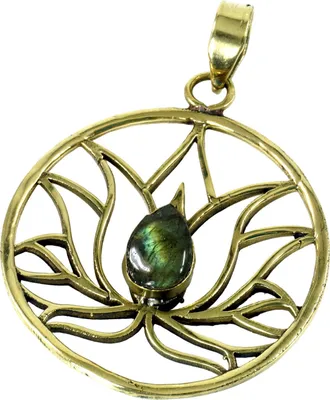 Produktbild von Lotus Kettenanhänger aus Messing - Labradorit, Gold-Farben, Kettenanhänger, Amulette, Modeschmuck