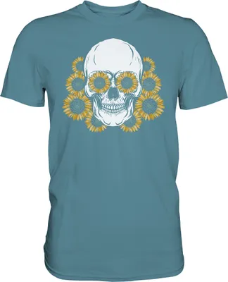 Produktbild von Totenkopf Sonnenblumen Shirt Gärtner Geschenk Garten – Stone Blue / 3XL