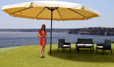 Produktbild von Parasol Meran Pro, parasol gastronomiczny z falbaną Ø 5m poliester/aluminium 28kg ~ kremowy bez stojaka