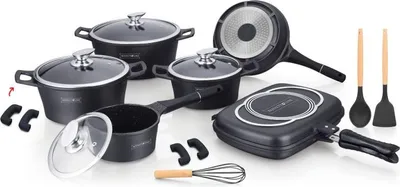 Image de Batterie de cuisine 17 pièces Noir Royalty Line RLES1015M-BLK