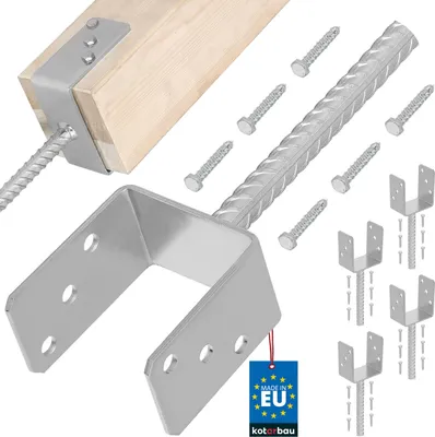 Produktbild von KOTARBAU® 4er Set U Pfostenträger zum Einbetonieren 91mm mit Riffeldolle Pfostenanker für Zaunpfosten Pfostenschuh mit Betonanker verzinkter Stahl