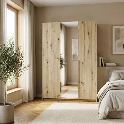 Produktbild von Masseno Drehtürenschrank THALIA 148/204/58cm 3-türig mit Spiegel Eiche Artisan