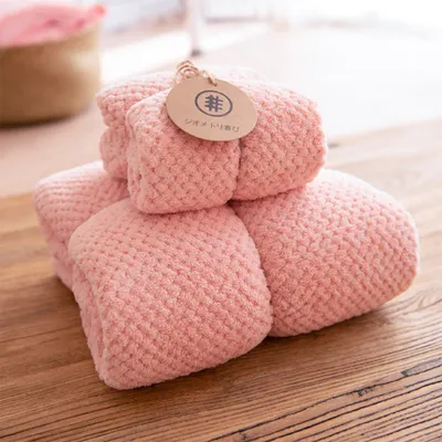 Produktbild von 360Home Korallenfleece-Mikrofaserhandtuch + Badetuch + Haartrocknerhaube Rosa