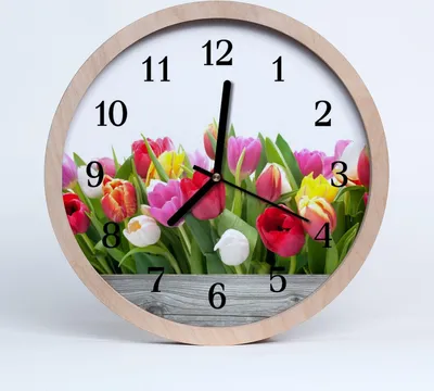 Produktbild von Holzuhr 30fi cm wanduhr - Tulpen Blumen