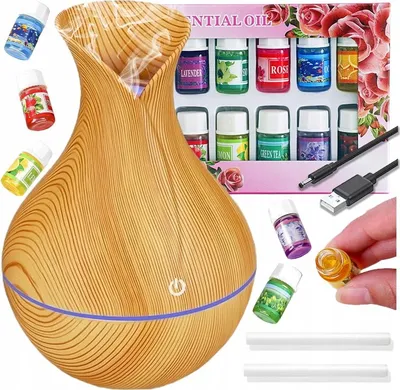 Zdjęcie produktu dla Nawilżacz Powietrza Dyfuzor Zapachowy + 12X Olejki Eteryczne Aromaterapia