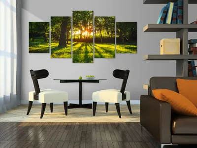 Produktbild von Akustikbild Wald 200x100 cm Bilder Akustikschaum Hochleistungsschallabsorber Schallschutz Leinwand 5 tlg Wandbild Raumakustik Schalldämmung c-A-0076-b-o