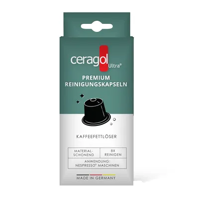 Produktbild von ceragol ultra Premium Reinigungskapseln für Nespresso Kaffeemaschinen, 8 Stück - entfernt Kaffeefett und Bitterstoffe