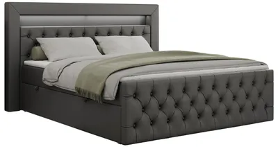 Produktbild von Boxspringbett 180x200 mit Led, Polsterbett 180x200 mit LED Kopfteil - Multipocket-Matratze H3 - Doppelbett mit Bettkasten Stauraumbet - GOLD-9 - 180x200cm - Kunstleder - Dunkelgrau - H3