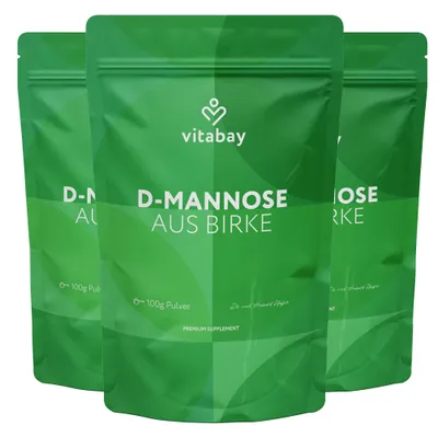 Produktbild von Vitabay D-Mannose Pulver aus Birke - 300 g veganes Pulver - Frei von Zusatzstoffen - Vegan - Vorrat für ca. 4,5 Monate