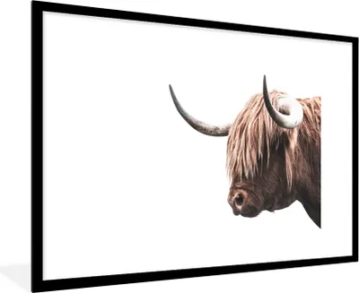 Produktbild von MuchoWow® Gerahmtes Poster Schottischer Highlander - Tier - Weiß 90x60 cm - Poster mit Schwarzem Bilderrahmen Wandposter Rahmen Foto Bilder - Wanddekoration - Fotos