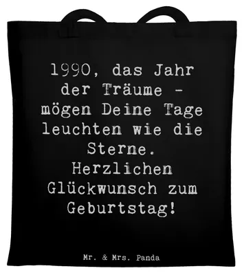 Produktbild von Mr. & Mrs. Panda festivaltasche Spruch 1990 Geburtstag Träume - Schwarz - Geschenk, Jutebeutel, Laptoptasche, unvergessliche Momente, besondere, Geburtstagsgeschenk