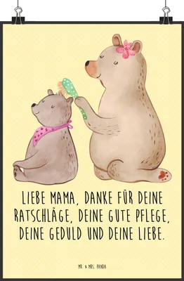 Produktbild von Mr. & Mrs. Panda Bild Bär Kind DIN A2 - Gelb Pastell - Geschenk, drucke, Wandbild, Muttertag, Bären, Mom, Mama, Kunstdruck, wanddeko, poster
