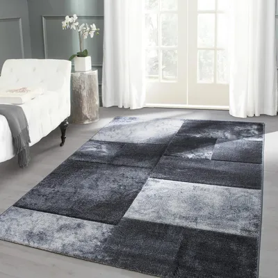 Zdjęcie produktu dla Moderner Design Teppich mit grafischem Muster - Kurzflor für Wohnzimmer, Büro, Schlafzimmer & Jugendzimmer, Rozmiar: 80 x 150 cm, Kolor: Szary-4