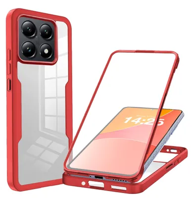 Produktbild von 360 Grad Rundum Schutz Handyhülle für Xiaomi 14T Pro Full Cover Vollschutz Case Farbe: Rot